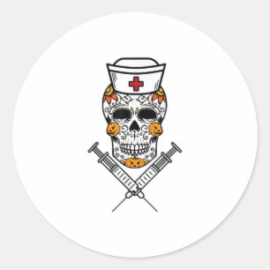 Sugar Skull Mexican Nurse RN Kostüm Cool Hallo Runder Aufkleber