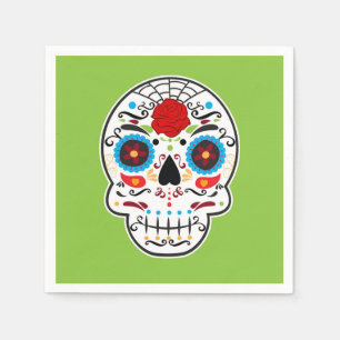 Sugar Skull Mexican Skeleton Party Green Serviette