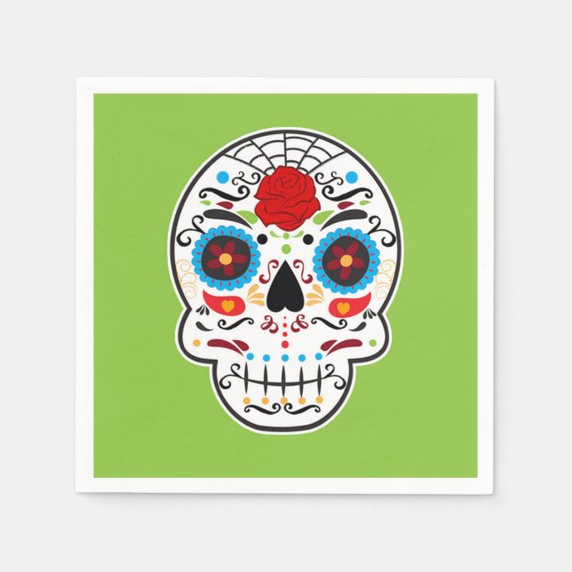 Sugar Skull Mexican Skeleton Party Green Serviette (Vorderseite)
