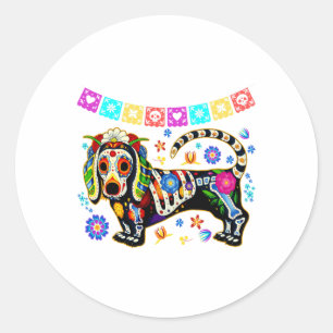 Sugar Skull mexikanische Dackel Knochen Halloween Runder Aufkleber
