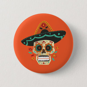 Sugar Skull mit Hat Dia de Muertos   Button