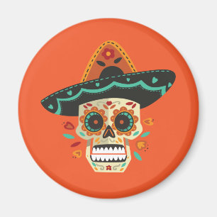 Sugar Skull mit Hat Dia de Muertos   Magnet