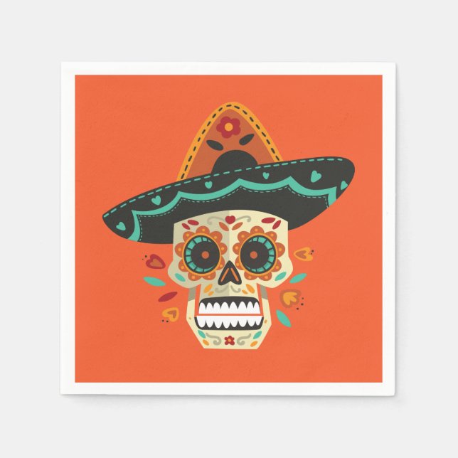 Sugar Skull mit Hat Dia de Muertos | Serviette (Vorderseite)