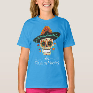 Sugar Skull mit Hat Dia de Muertos   Sleeve Shirt
