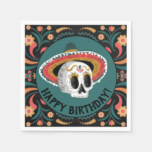 Sugar Skull mit Sombrero Geburtstag Serviette