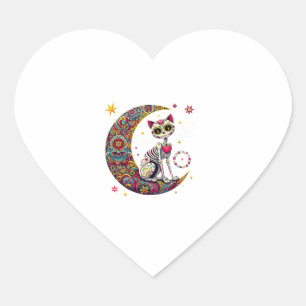 Sugar Skull Moon Cat Día De Los Muertos Skull Hall Herz-Aufkleber