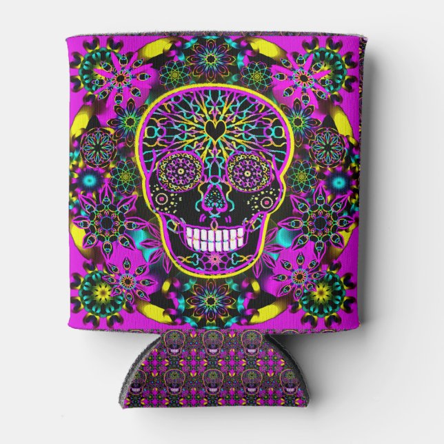 Sugar Skull Neon Pink Dosenkühler (Vorderseite)