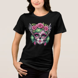Sugar Skull Nerd Big Glasses Blumenkrone Tri-Blend Shirt