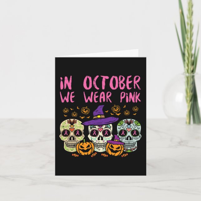 Sugar Skull October Pink Breast Cancer Awareness H Karte (Vorderseite)