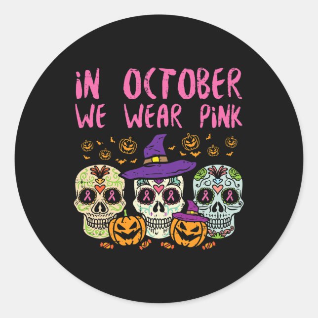 Sugar Skull October Pink Breast Cancer Awareness H Runder Aufkleber (Vorderseite)