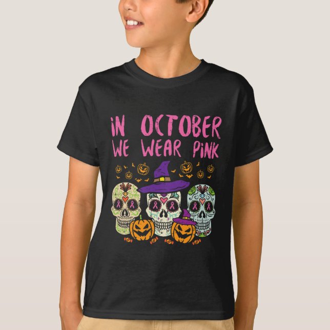 Sugar Skull October Pink Breast Cancer Awareness H T-Shirt (Vorderseite)