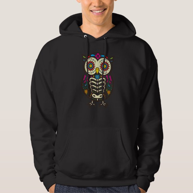 Sugar Skull Owl Dia De Los Muertos Halloween Hoodie (Vorderseite)
