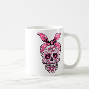 Sugar Skull Pink Ribbon Byndana Calavera Brust Ca Kaffeetasse