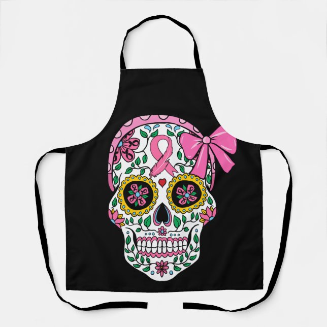 Sugar Skull Pink Ribbon Calavera Breast Cancer Schürze (Vorderseite)