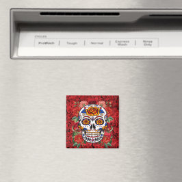 Sugar Skull Pink Rote Rosen Urlaub Küche Magnet