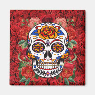 Sugar Skull Pink Rote Rosen Urlaub Küche Magnet