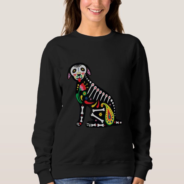 Sugar Skull Pug Dia De Los Muertos Halloween Dog M Sweatshirt (Vorderseite)