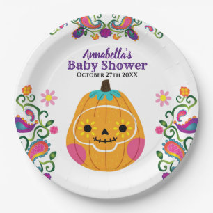 Sugar Skull Pumpkin & Paisley Pattern Kinderdusche Pappteller