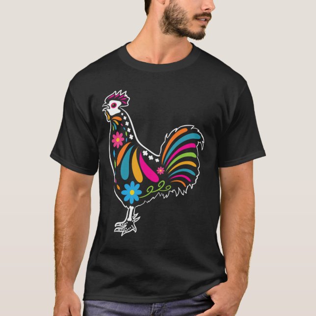 Sugar Skull Rooster Dia De Los Muertos Halloween T T-Shirt (Vorderseite)
