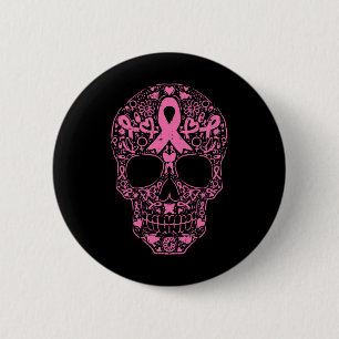 Sugar Skull Rosa Ribbon Calavera Brustkrebs Awa Button