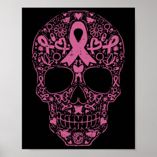 Sugar Skull Rosa Ribbon Calavera Brustkrebs Awa Poster