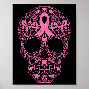 Sugar Skull Rosa Ribbon Calavera Brustkrebs Awa Poster