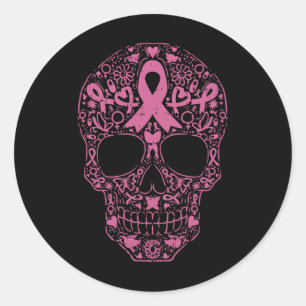 Sugar Skull Rosa Ribbon Calavera Brustkrebs Awa Runder Aufkleber