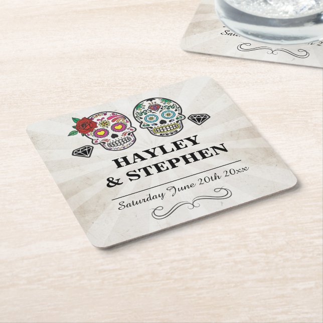 Sugar Skull Rustic Untersetzer Place Wedding Party (angewinkelt)