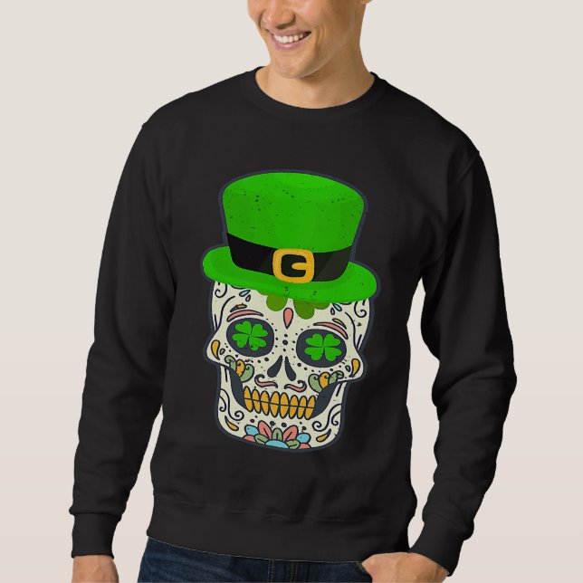 Sugar Skull Saint Patricks Day Of Dead Lucky Hallo Sweatshirt (Vorderseite)