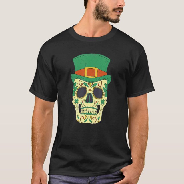 Sugar Skull Saint Patricks Day of Dead Mexican Men T-Shirt (Vorderseite)