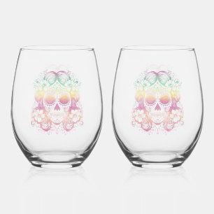 Sugar Skull Schöne La Catrina Tag der Toten Weinglas Ohne Stiel