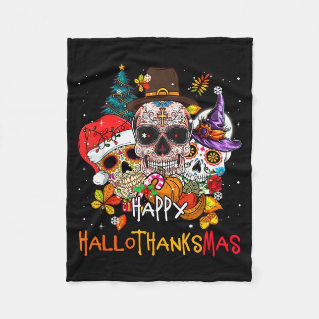 Sugar-skull Skeleton Halloween Xmas Happy Hallotha Fleecedecke (Vorderseite)