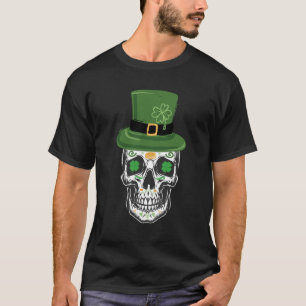 Sugar Skull St Patrick Day Leprechaun Kleeblatt T-Shirt