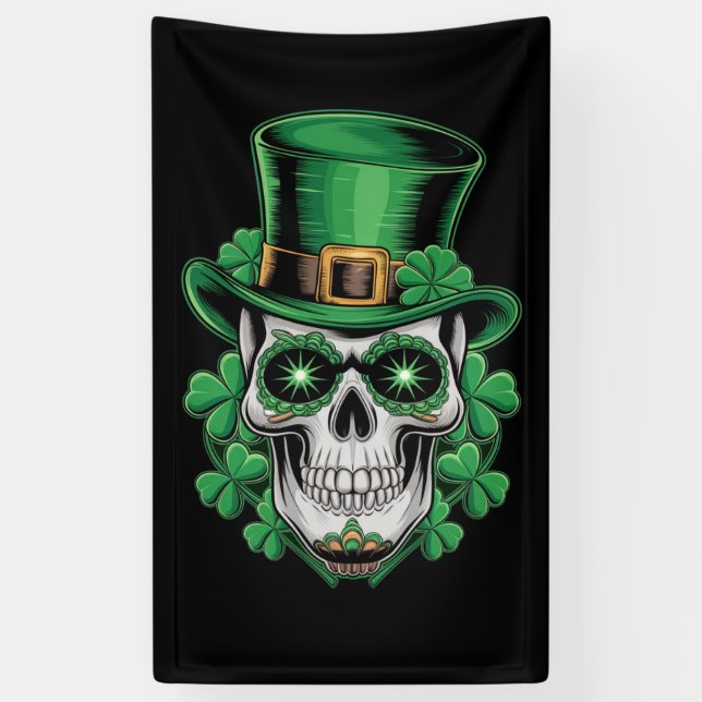 Sugar Skull St Patrick Day Lucky Kleeblatt Banner (Vertikal)