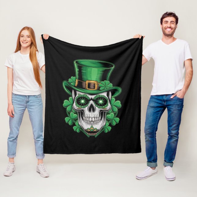 Sugar Skull St Patrick Day Lucky Kleeblatt Fleecedecke (Beispiel)