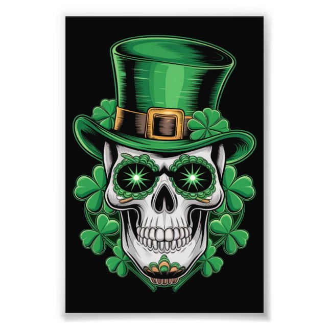 Sugar Skull St Patrick Day Lucky Kleeblatt Fotodruck (Vorne)