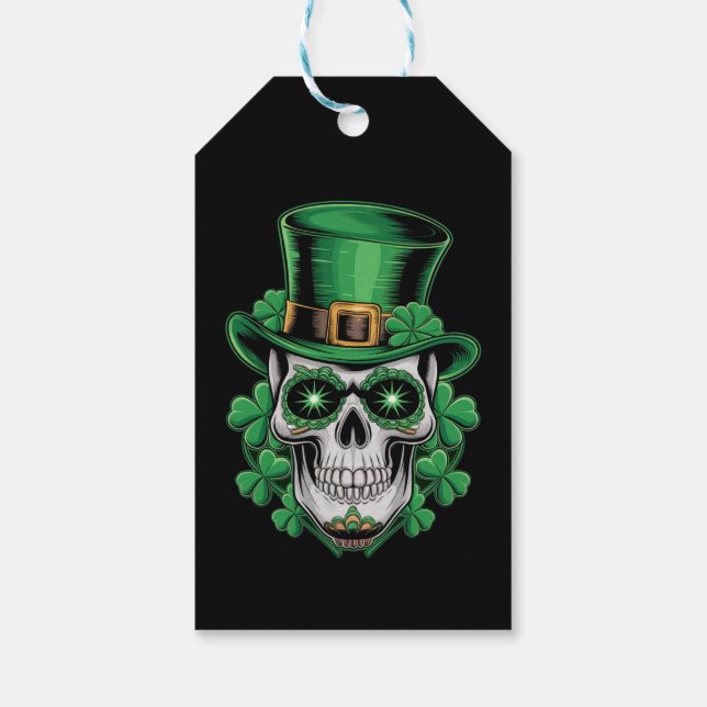 Sugar Skull St Patrick Day Lucky Kleeblatt Geschenkanhänger (Rückseite)