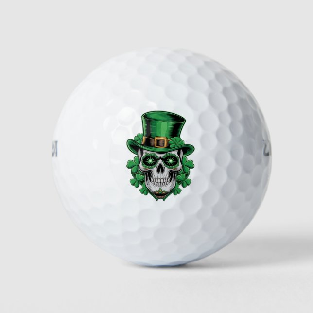 Sugar Skull St Patrick Day Lucky Kleeblatt Golfball (Vorderseite)