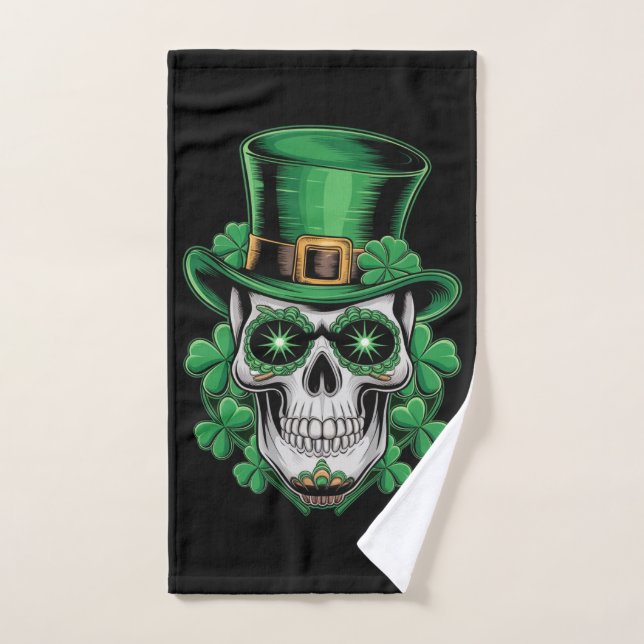 Sugar Skull St Patrick Day Lucky Kleeblatt Handtuch (Handtuch)