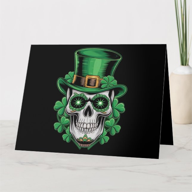 Sugar Skull St Patrick Day Lucky Kleeblatt Karte (Vorderseite)