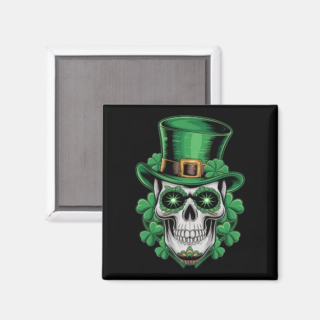 Sugar Skull St Patrick Day Lucky Kleeblatt Magnet (Vorderseite/Rückseite)
