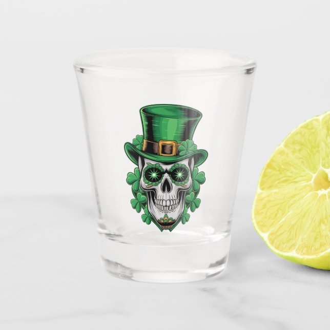 Sugar Skull St Patrick Day Lucky Kleeblatt Schnapsglas (Vorderseite)