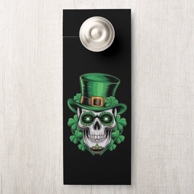 Sugar Skull St Patrick Day Lucky Kleeblatt Türanhänger (Auf Knauf)