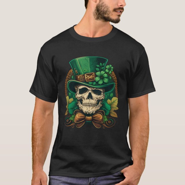 Sugar Skull St Patricks Day Irish Skull Leprechaun T-Shirt (Vorderseite)