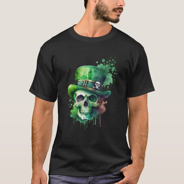 Sugar Skull St Patricks Day Irish Skull Leprechaun T-Shirt (Vorderseite)