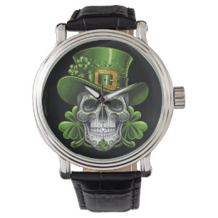 Sugar Skull St Patrick's Day Kleeblatt Armbanduhr