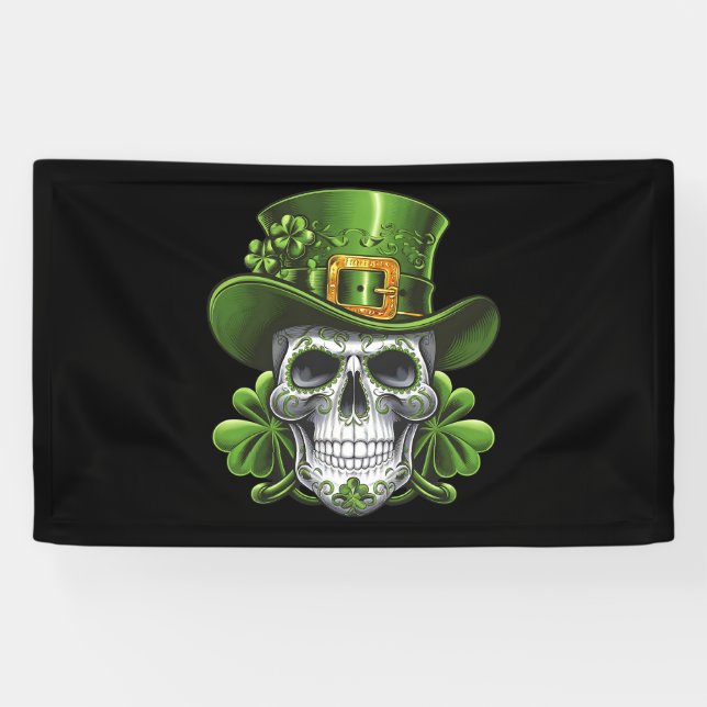 Sugar Skull St Patrick's Day Kleeblatt Banner (Horizontal)