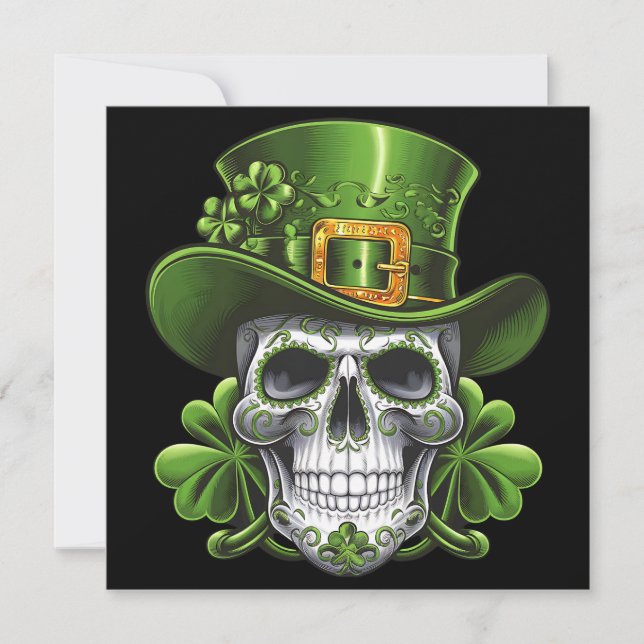 Sugar Skull St Patrick's Day Kleeblatt Einladung (Vorderseite)