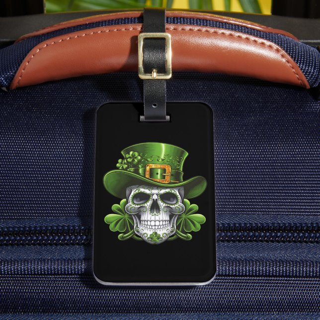 Sugar Skull St Patrick's Day Kleeblatt Gepäckanhänger (Vorderseite Insitu 2)
