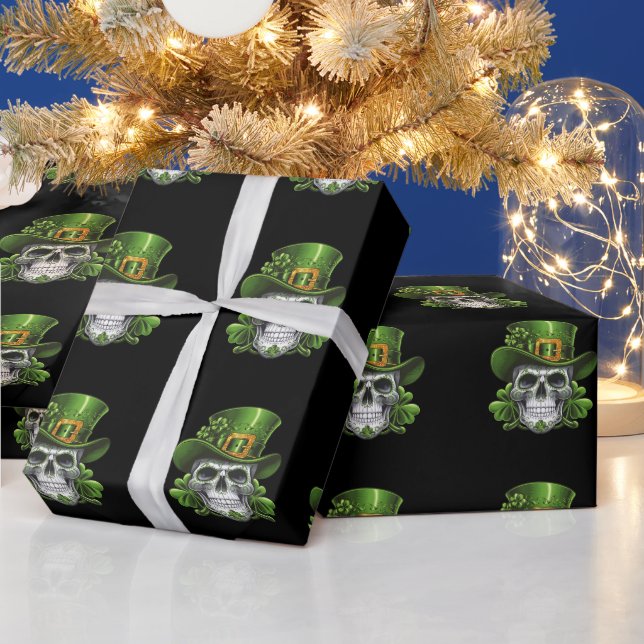 Sugar Skull St Patrick's Day Kleeblatt Geschenkpapier (Feiertage)